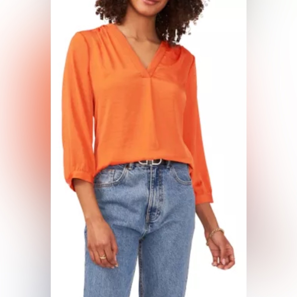Vince Camuto Orange 3/4 Sleeve V-Neck Blouse - Women's Large